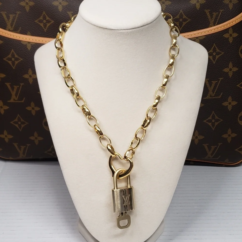 Authentic Louis Vuitton Padlock Gold Pendant W/ Fashion Geometry Stainless Steel - Picture 2 of 10